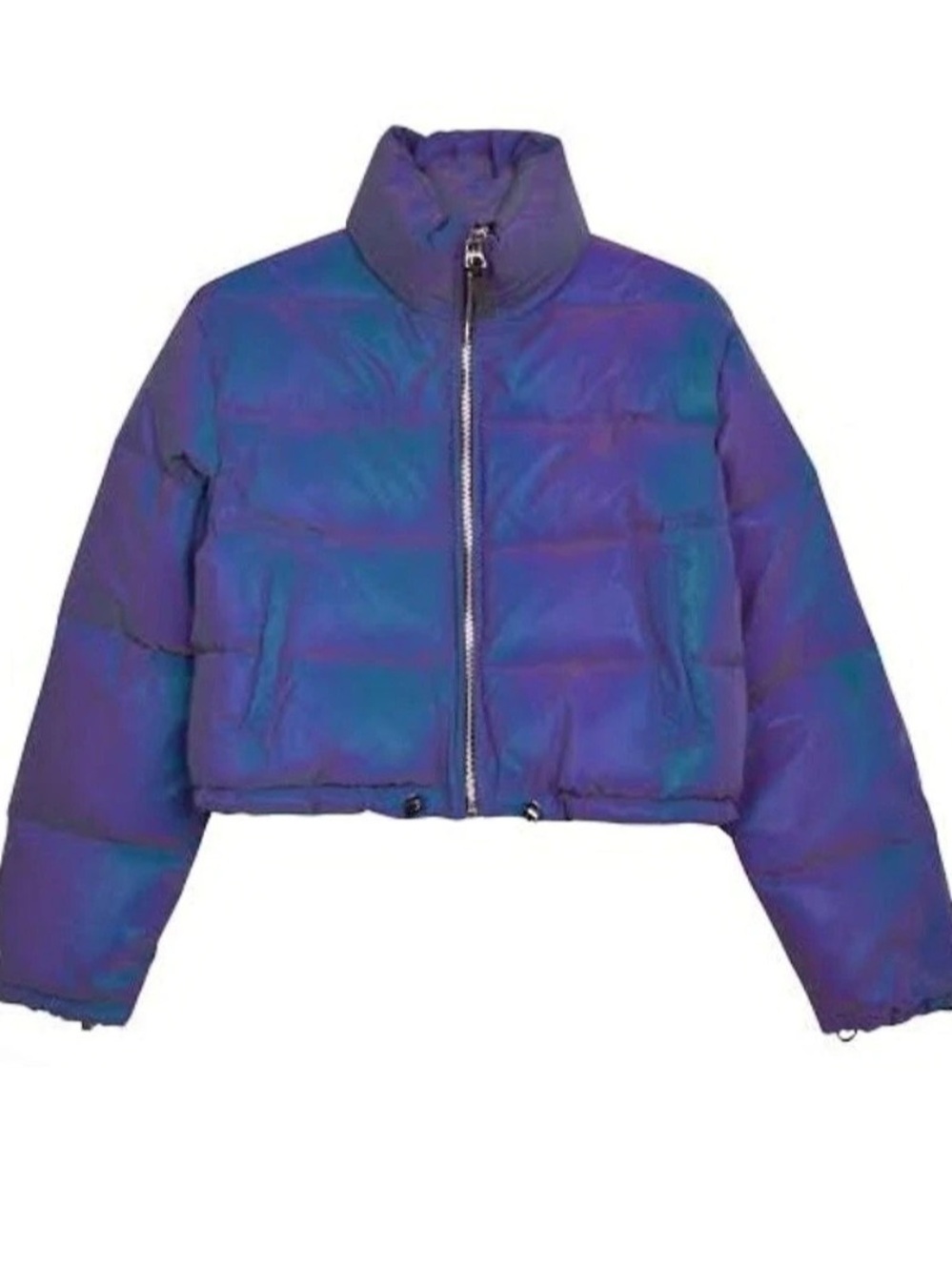 Bershka Reflective Puffer Jacket in Blue & Purple